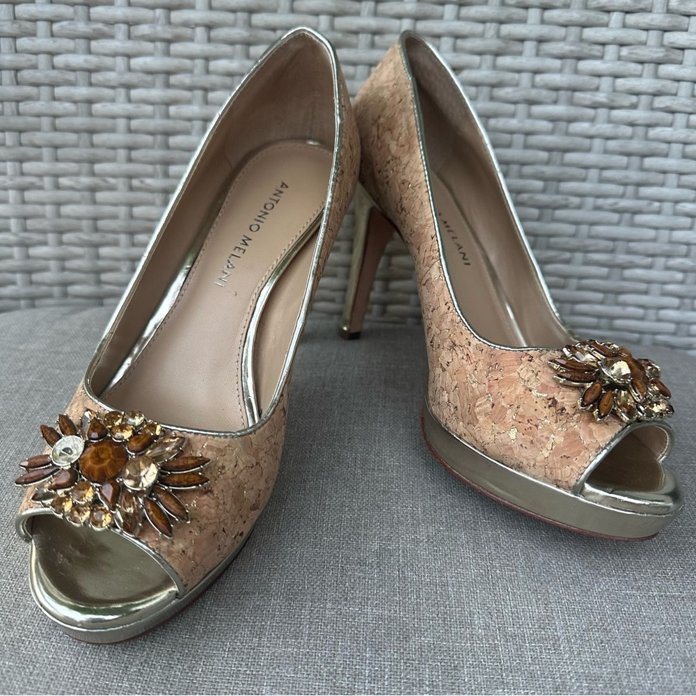 Antonio Melani Gold Beaded Flower Heeled Shoe